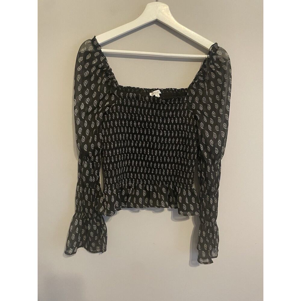 Patrons‎ of Peace Top Womens Medium Cropped Black Paisley Smocked Bell Sleeve